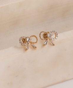Allie Gold Rhinestone Bow Earrings
