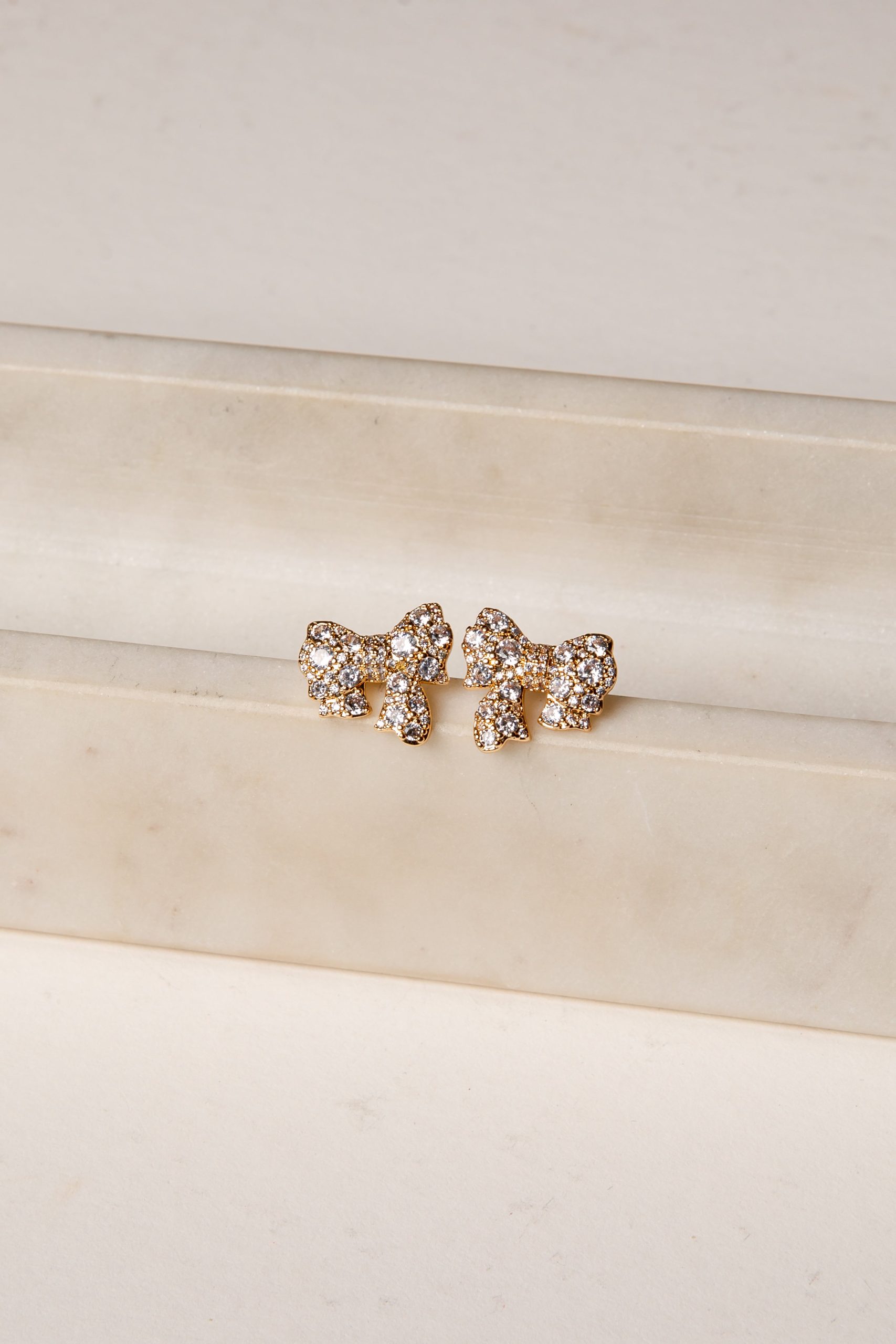 Jennifer Gold Rhinestone Bow Earrings - Image 2
