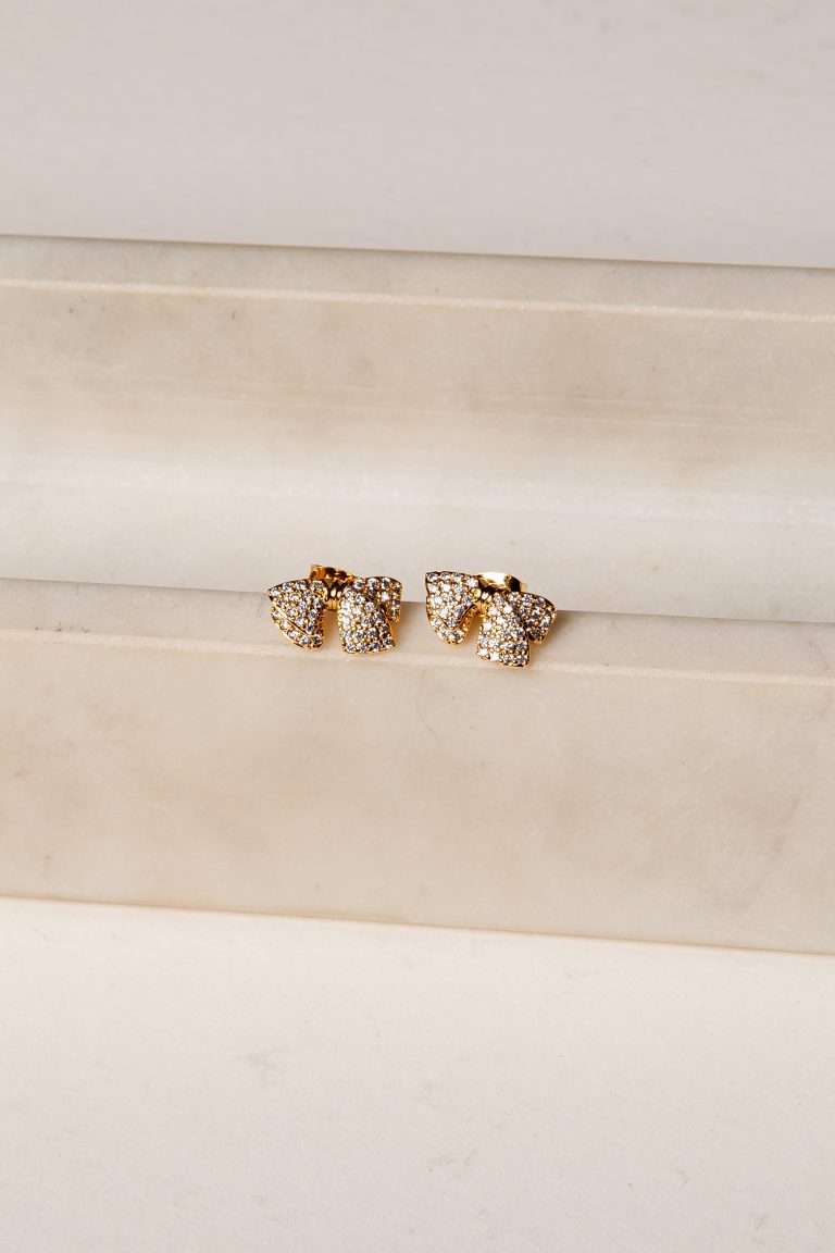 Maria Gold Rhinestone Bow Earrings