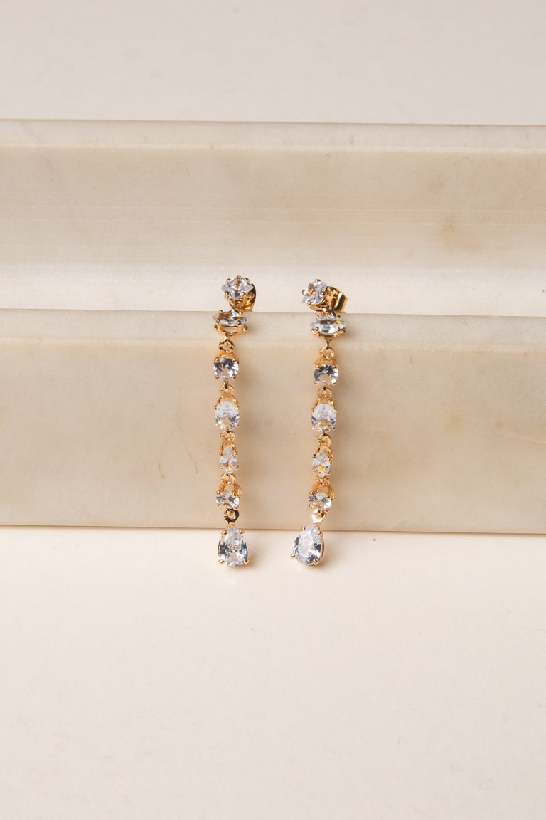 Madelyn Gold Rhinestone Chain Drop Earrings