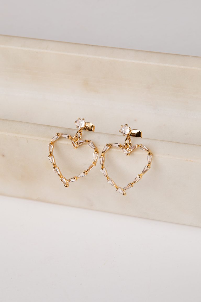 Serena Rhinestone Gold Heart Drop Earrings
