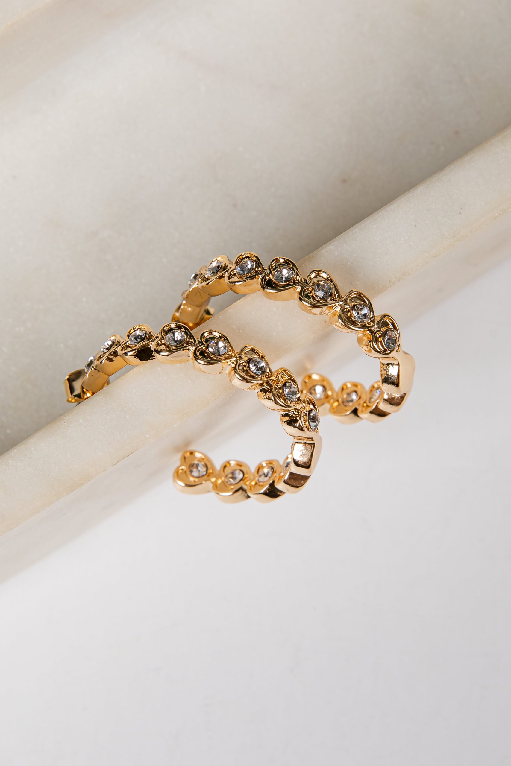 Sophie Gold Rhinestone Heart Hoop Earrings - Image 2