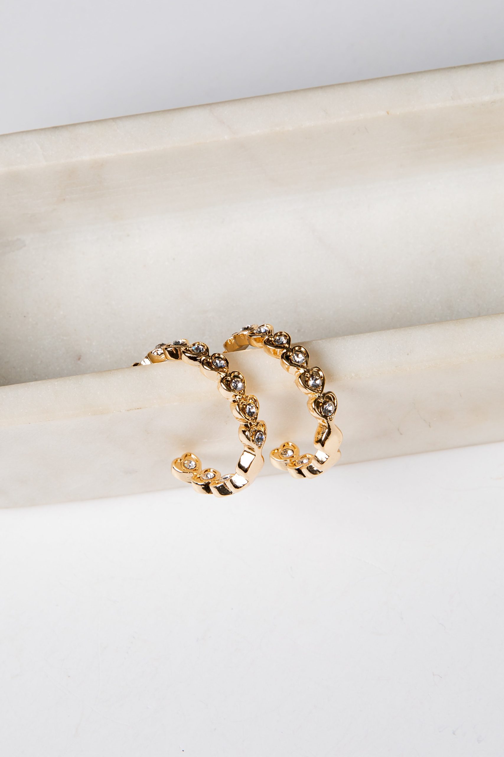 Sophie Gold Rhinestone Heart Hoop Earrings - Image 3