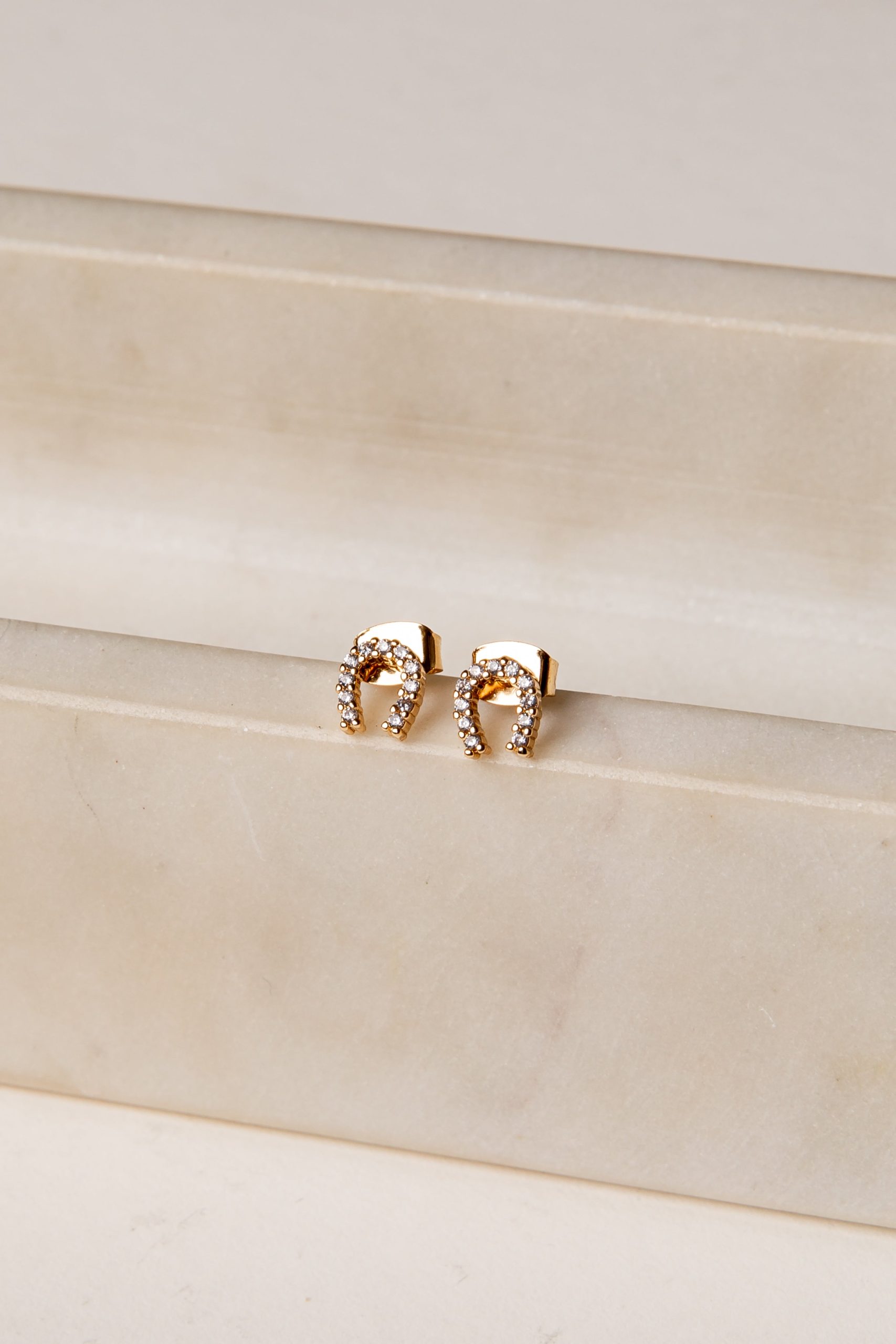 London Gold Rhinestone Horseshoe Stud Earrings - Image 2