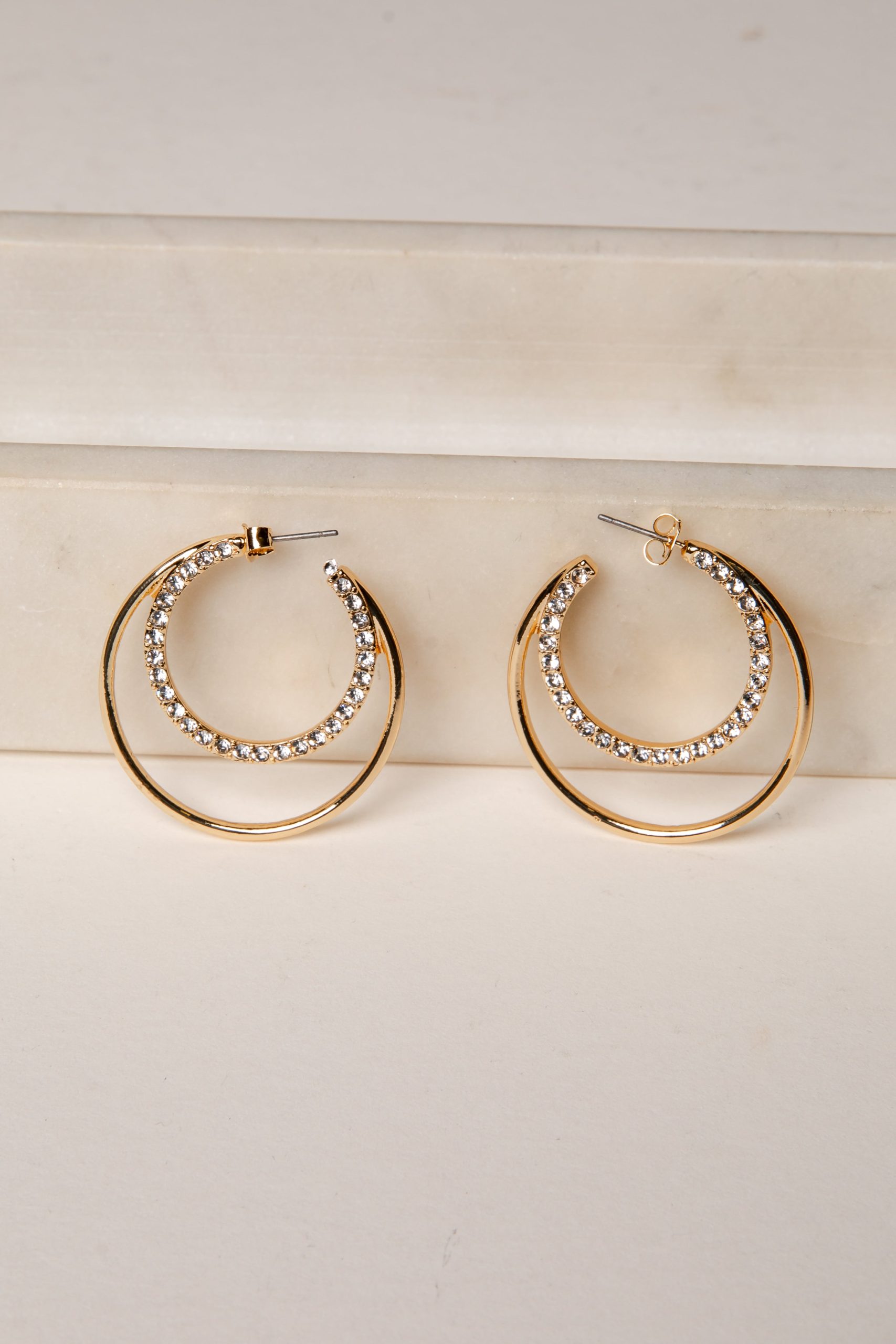 Mary Leigh Gold Rhinestone Double Hoop Earrings