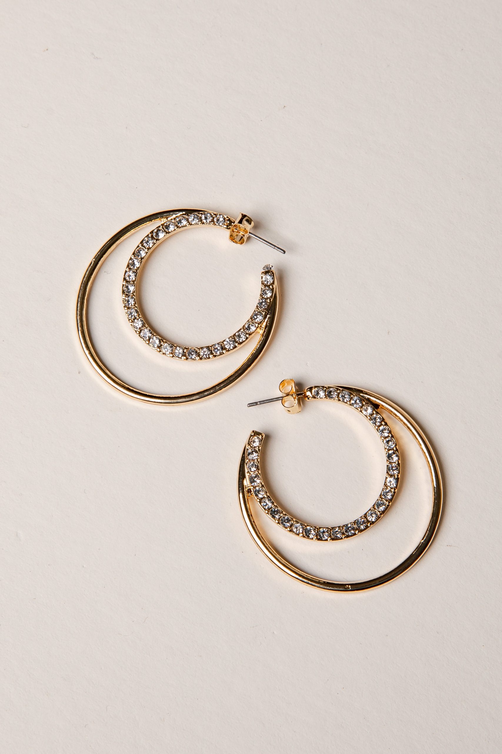 Mary Leigh Gold Rhinestone Double Hoop Earrings - Image 2