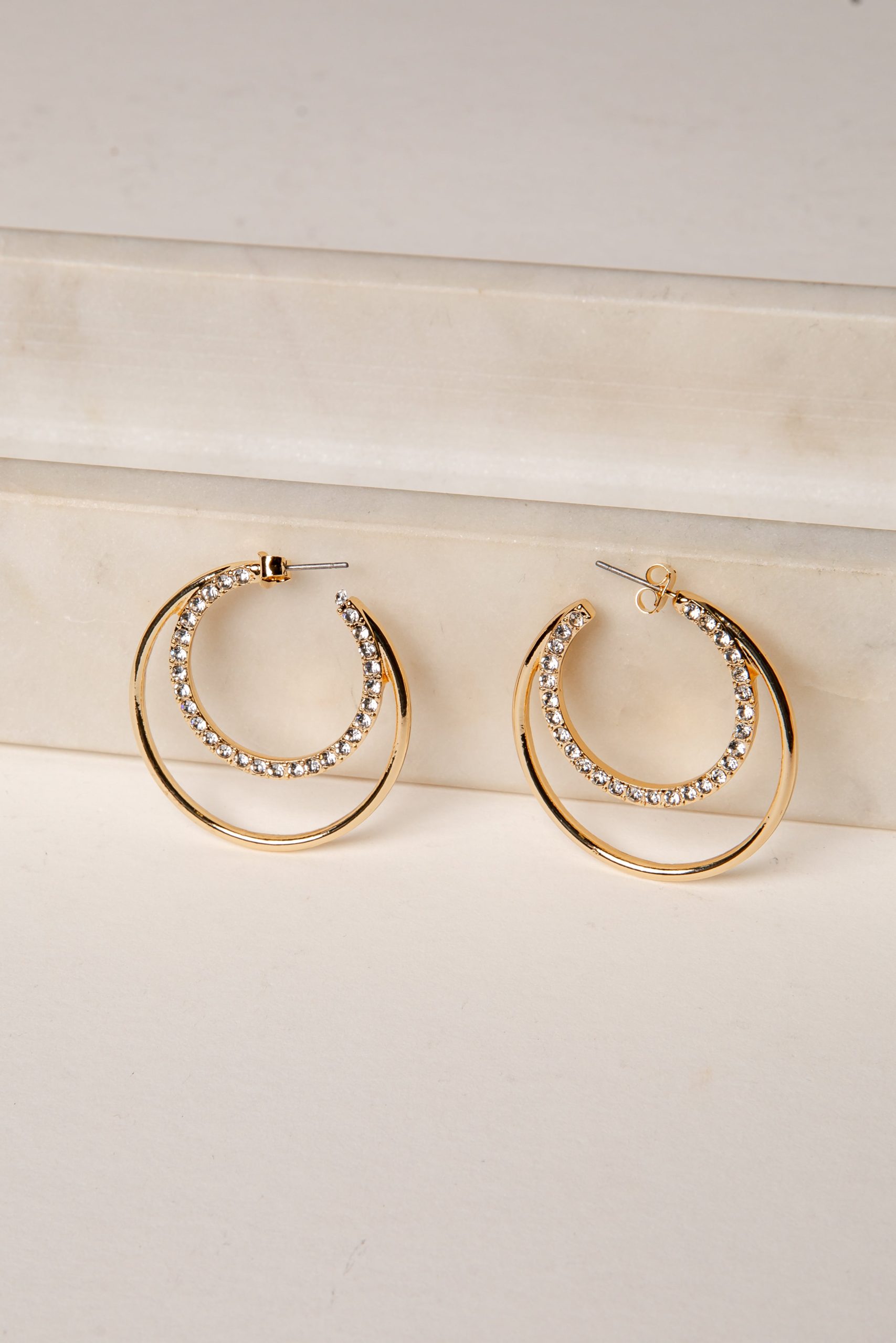 Mary Leigh Gold Rhinestone Double Hoop Earrings - Image 3