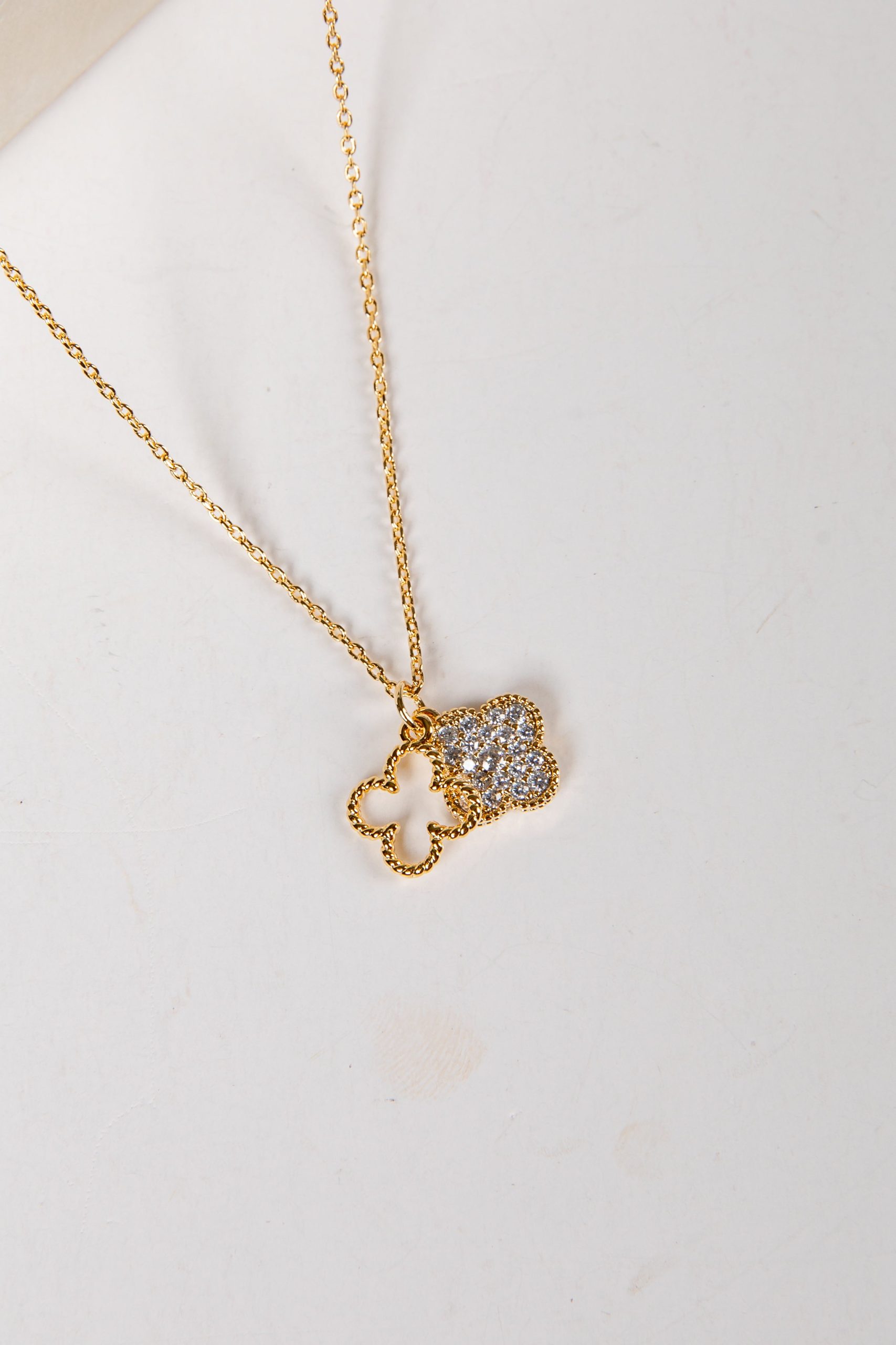 Eliana Gold Rhinestone Quatrefoil Charm Necklace