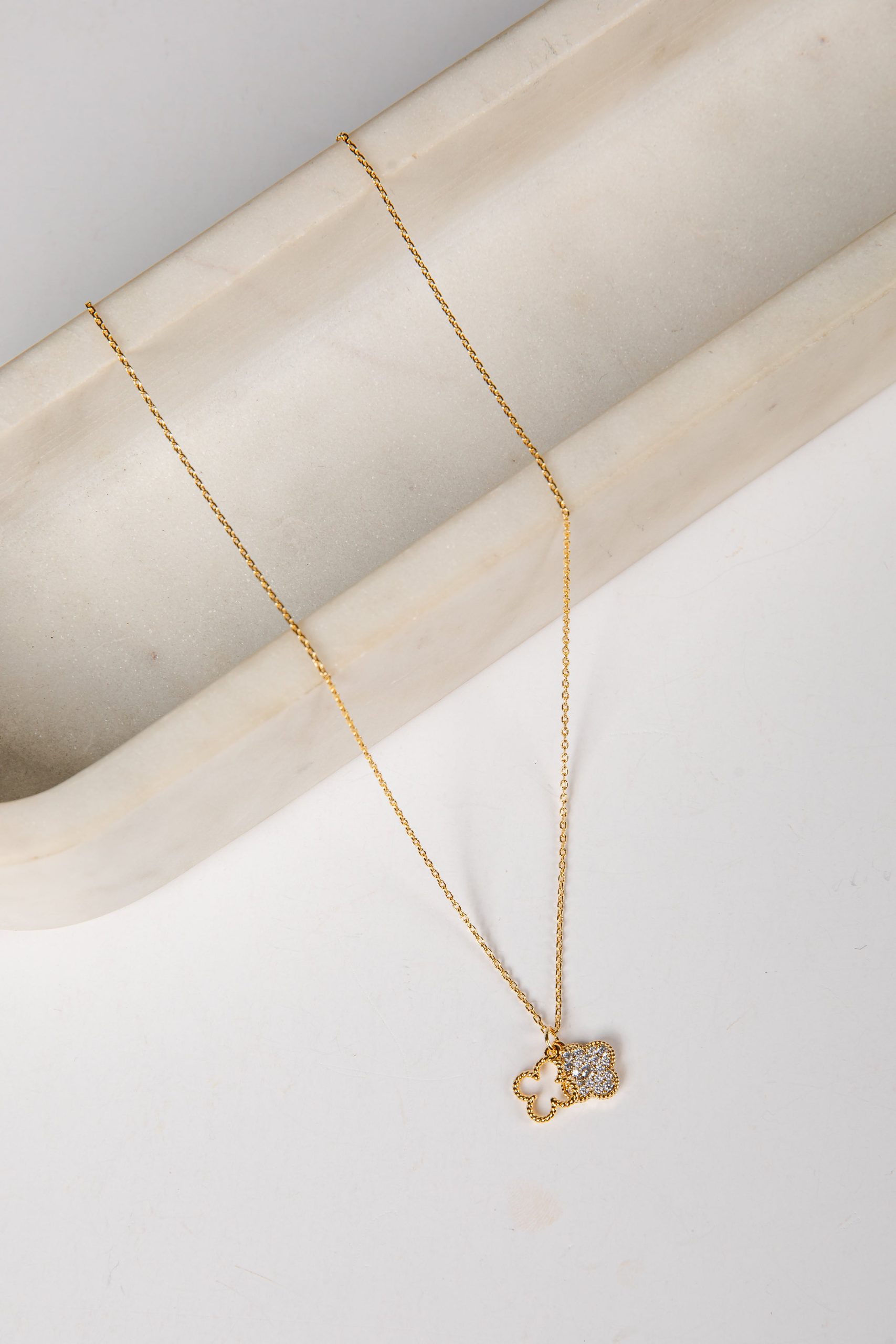 Eliana Gold Rhinestone Quatrefoil Charm Necklace - Image 2