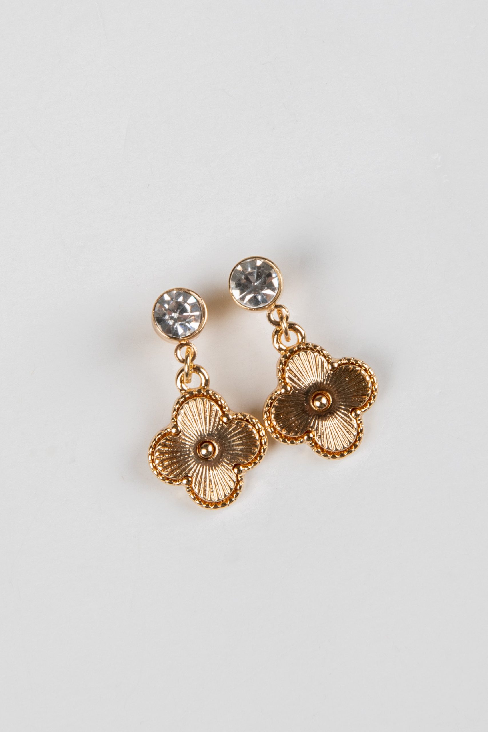 Aubree Gold Rhinestone Quatrefoil Drop Earrings - Image 3