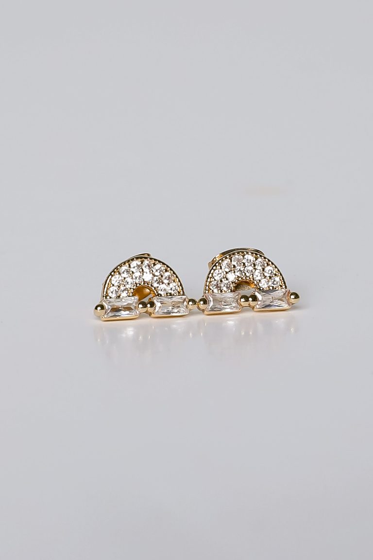 FINAL SALE - Ivy Gold Rhinestone Rainbow Stud Earrings