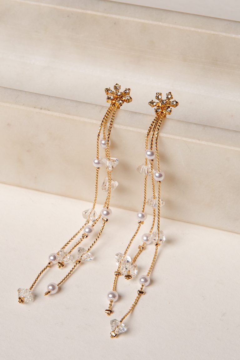 Eva Grace Gold Rhinestone Pearl Drop Earrings