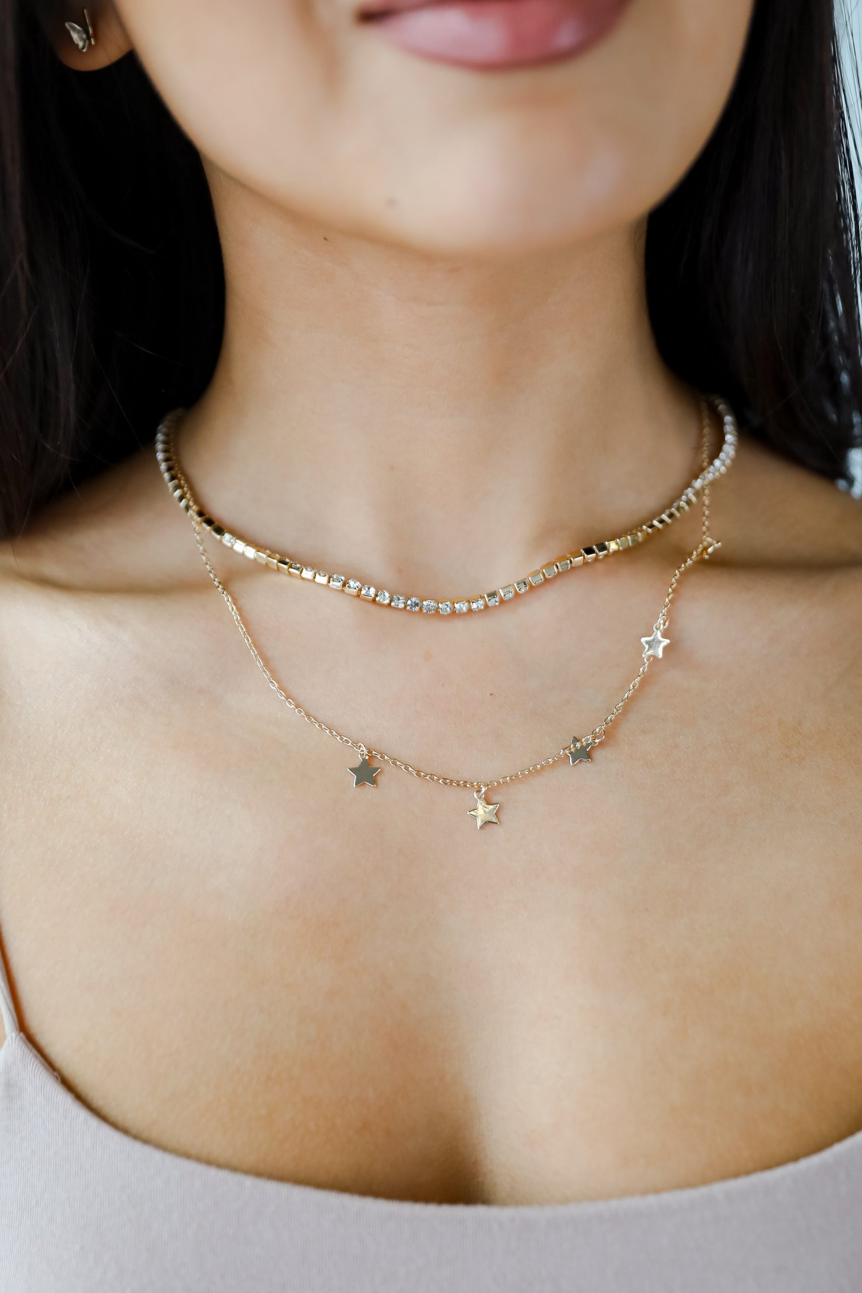 FINAL SALE - Bri Gold Rhinestone Star Charm Layered Necklace - Image 2