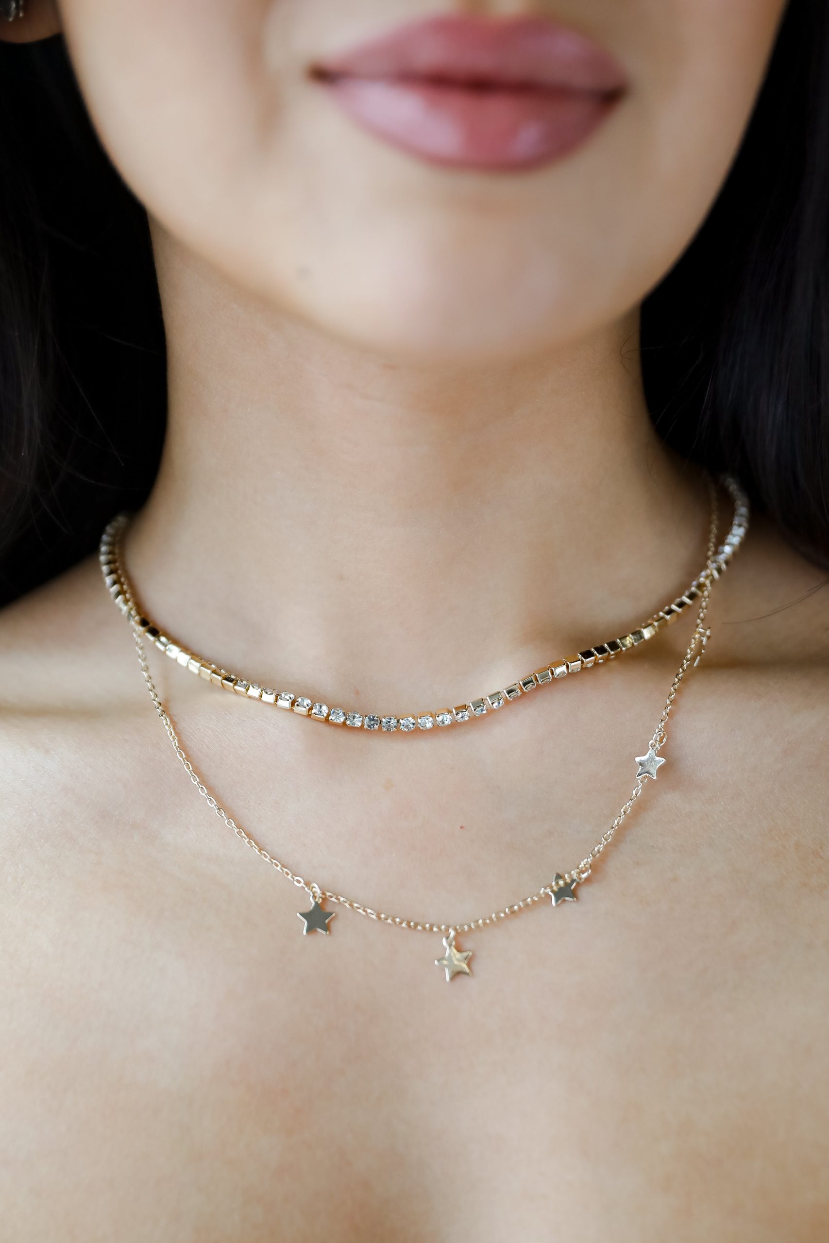 FINAL SALE - Bri Gold Rhinestone Star Charm Layered Necklace - Image 4