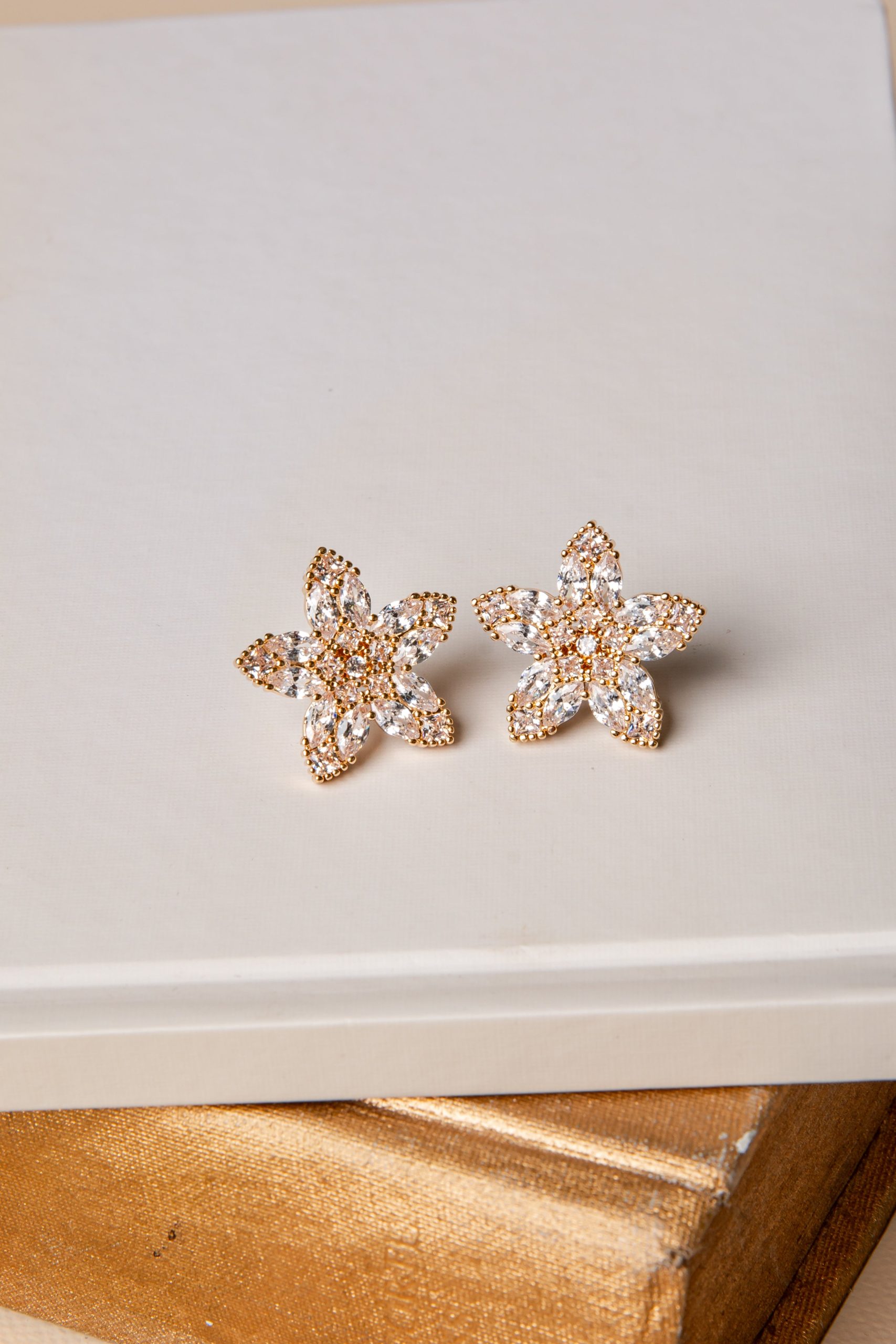 Brielle Bloom Gold Rhinestone Stud Earrings - Image 2