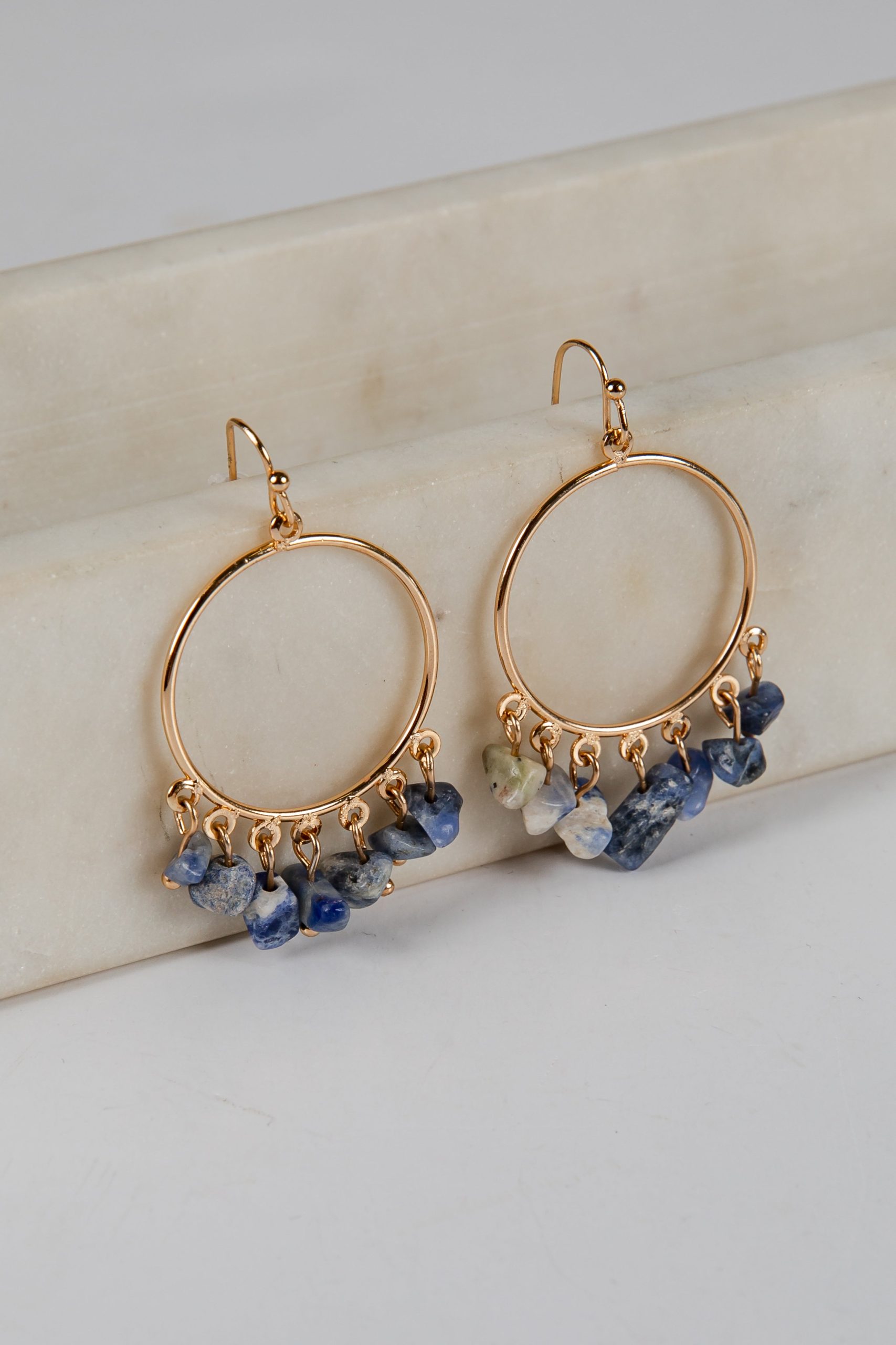 Mila Blue Stone Circle Drop Earrings - Image 4