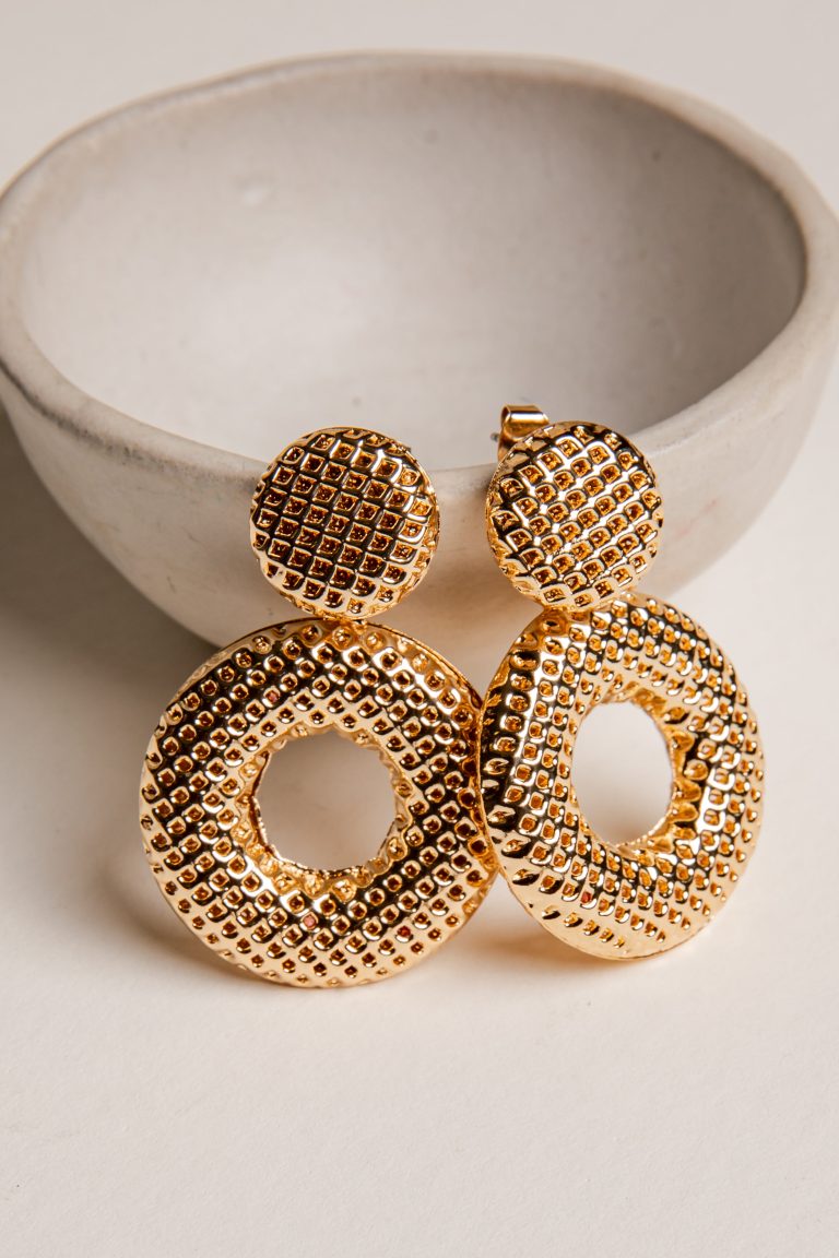 Selena Gold Textured Circle Drop Earrings