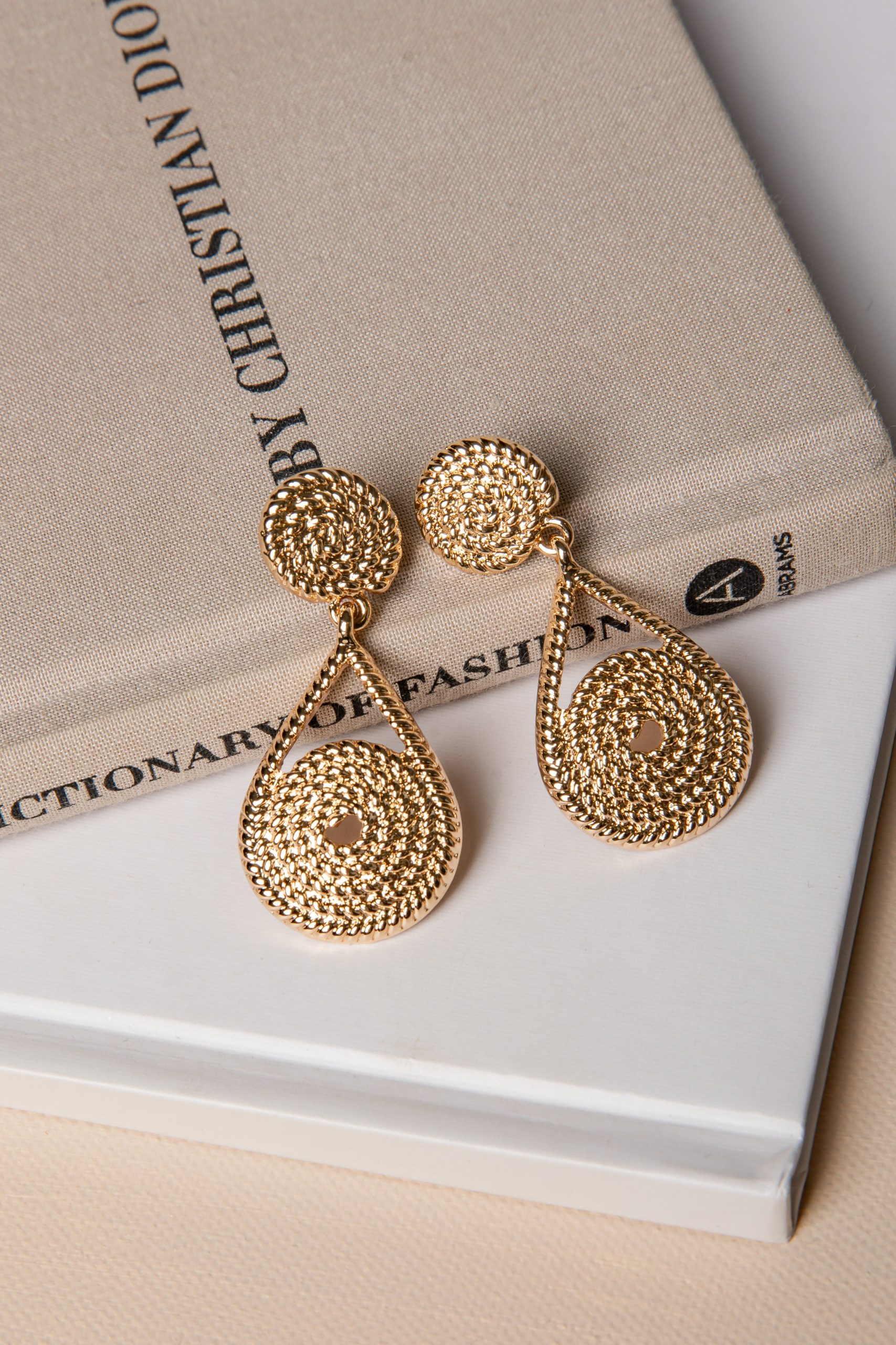 Anna Kate Textured Gold Drop Earrings - Image 2