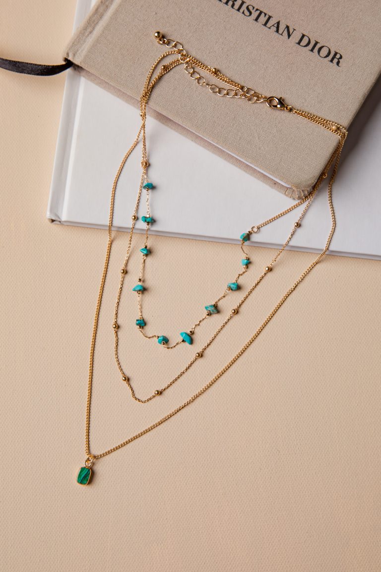Jaylee Turquoise Multi-Layer Pendant Gold Necklace