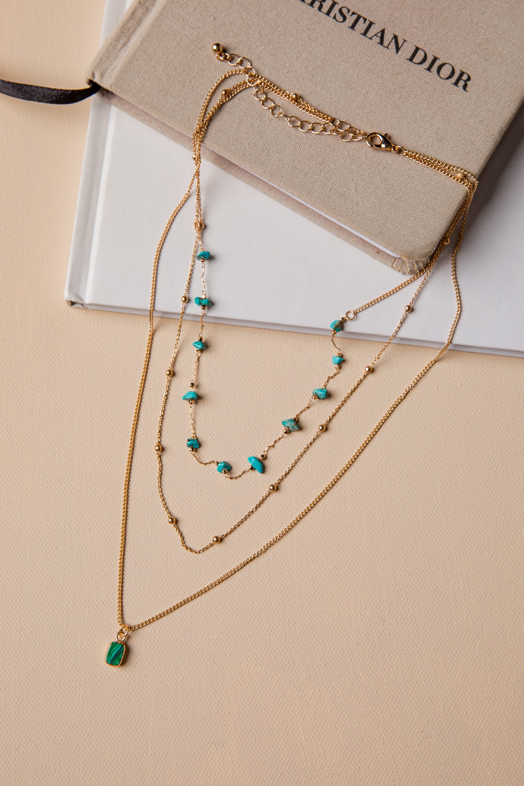 Jaylee Turquoise Multi-Layer Pendant Gold Necklace