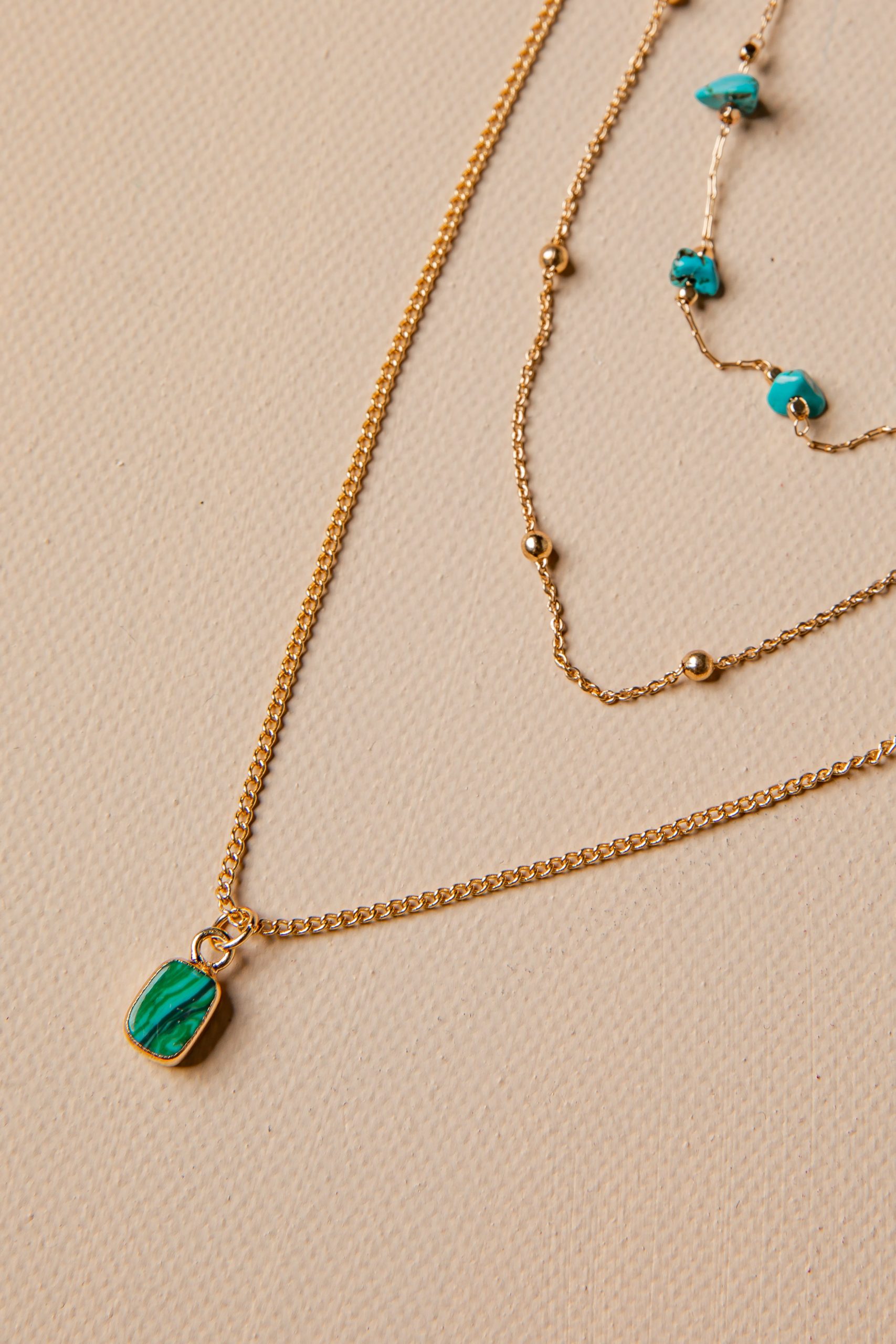 Jaylee Turquoise Multi-Layer Pendant Gold Necklace - Image 2
