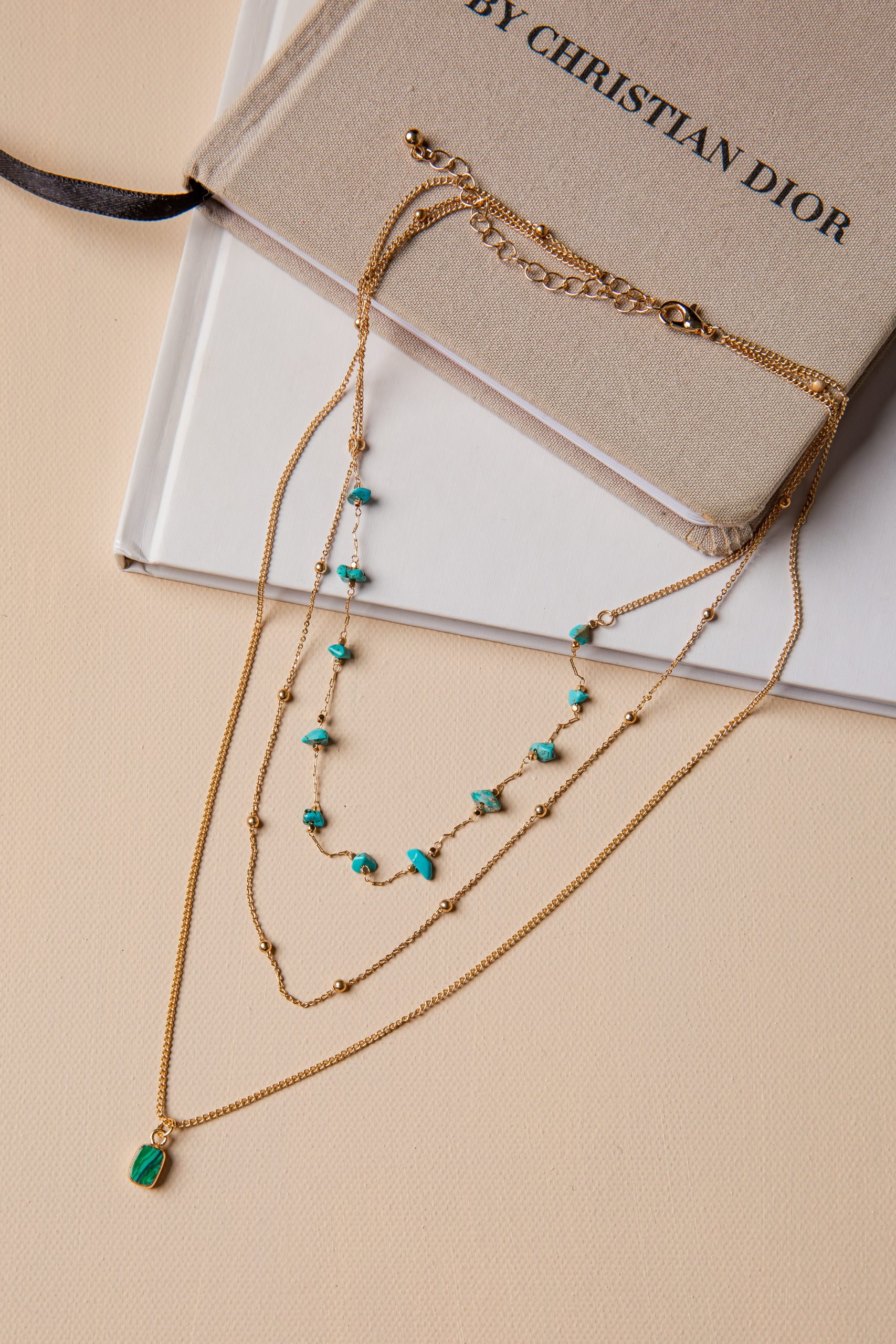 Jaylee Turquoise Multi-Layer Pendant Gold Necklace - Image 3