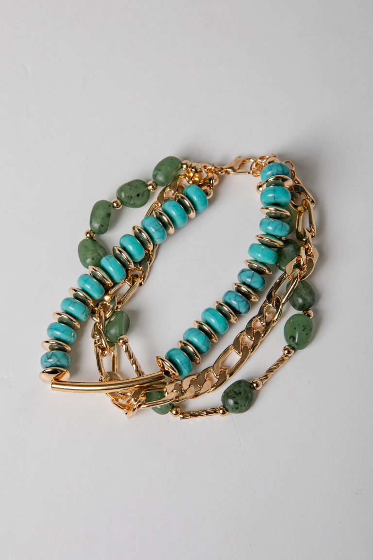 Addy Green Beaded Layered Chain Bracelet
