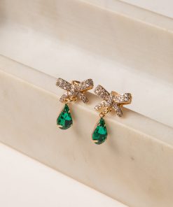 Kinsley Green Bow Gemstone Drop Earrings