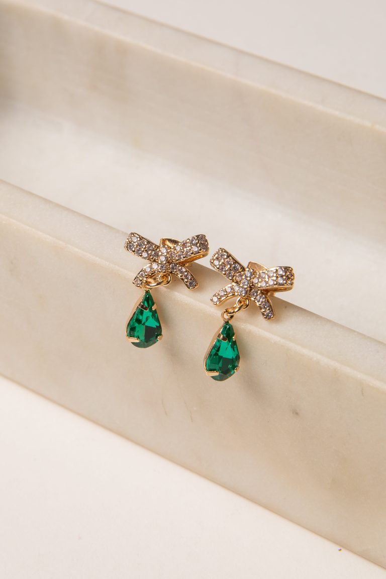 Kinsley Green Bow Gemstone Drop Earrings