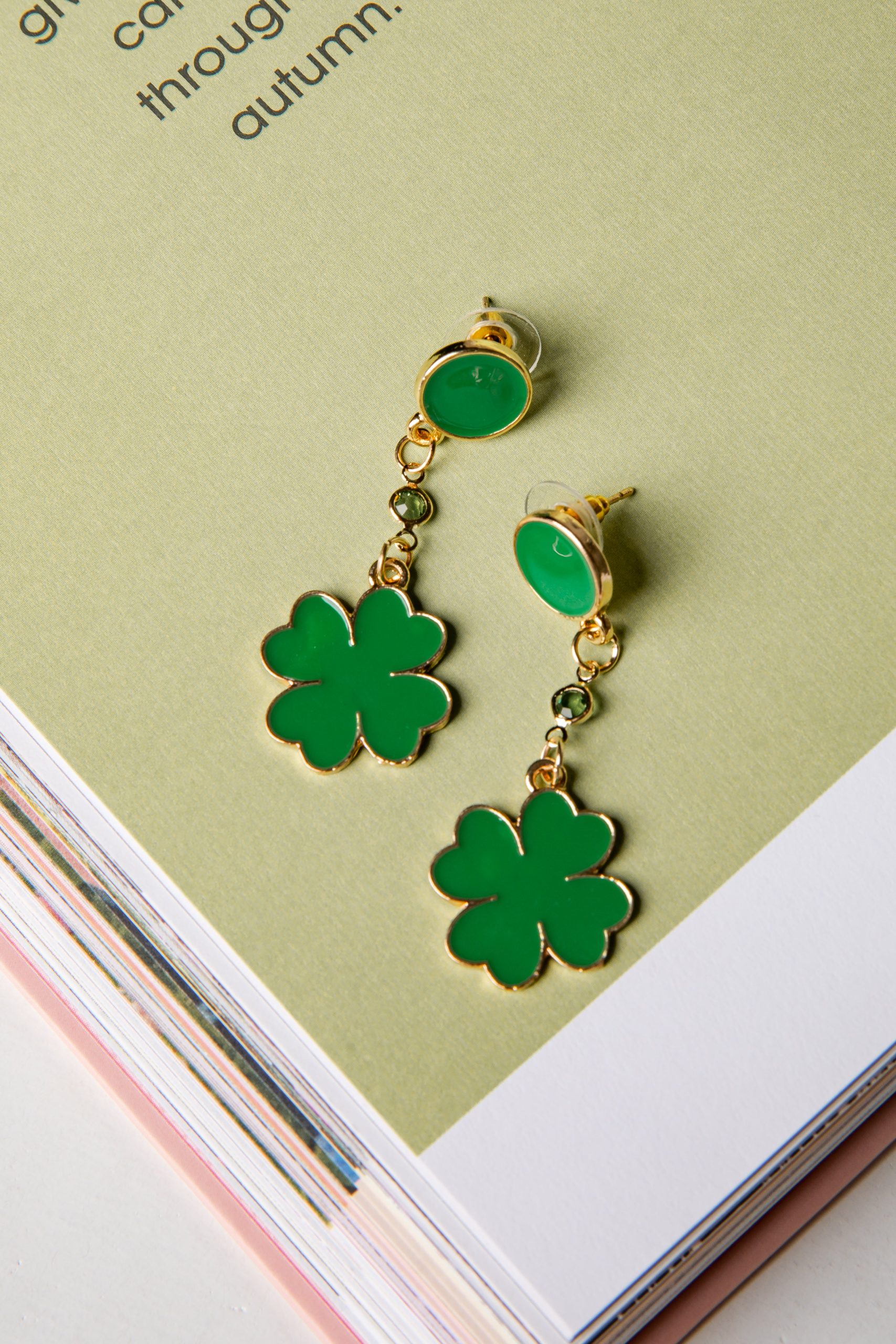 Larkin Green Clover Charm Drop Earrings