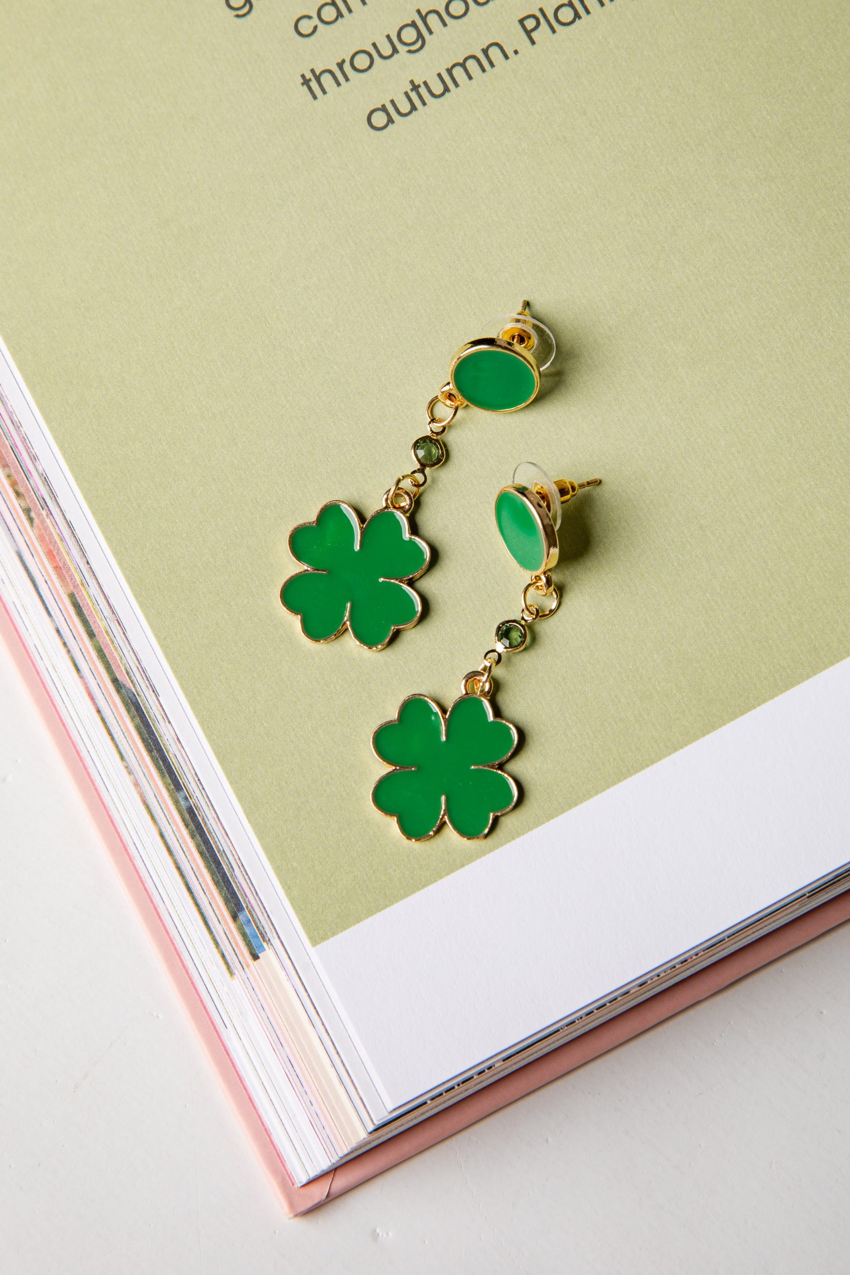 Larkin Green Clover Charm Drop Earrings - Image 2