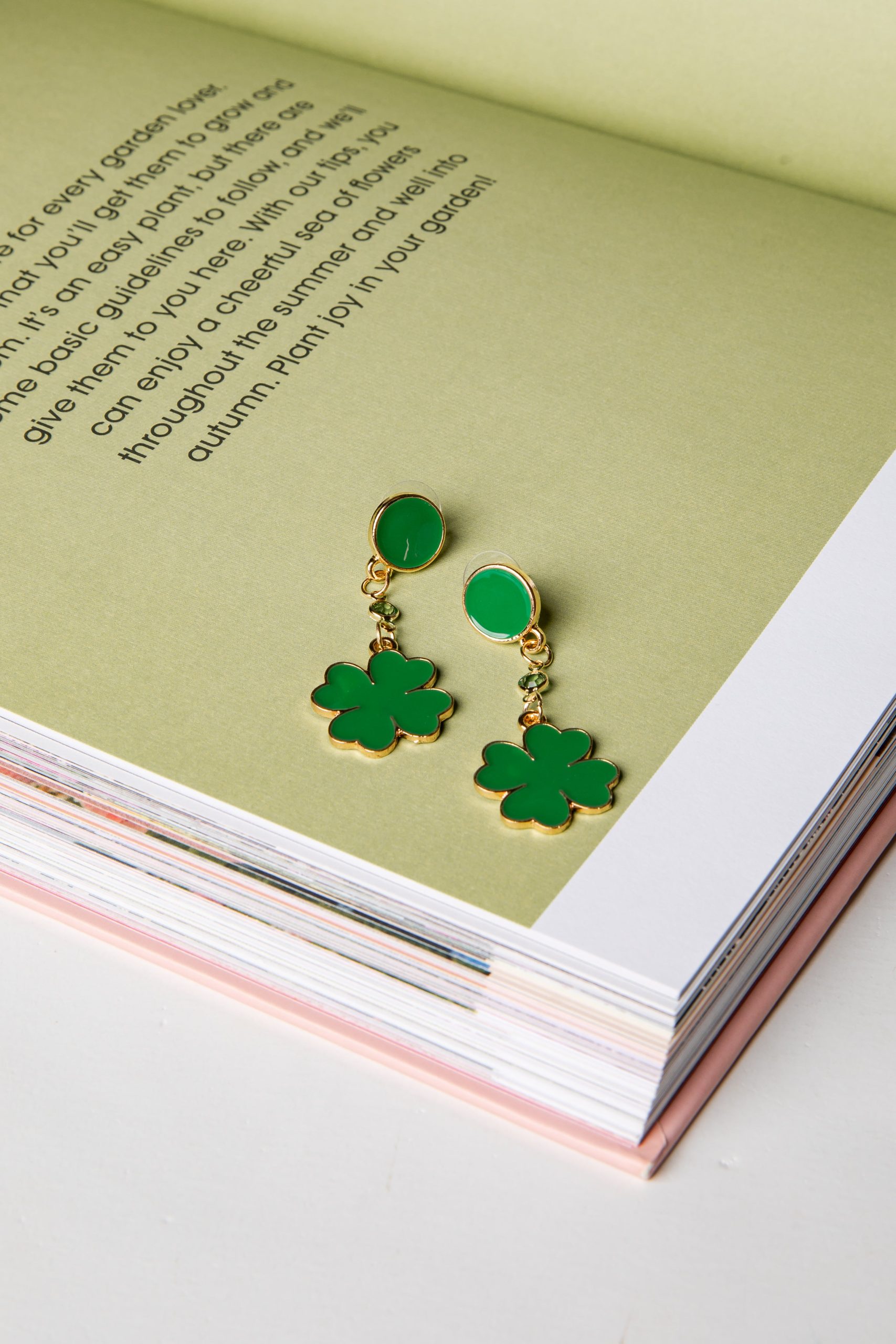 Larkin Green Clover Charm Drop Earrings - Image 3