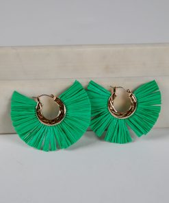 Lydia Green Straw Fringe Hoop Earrings