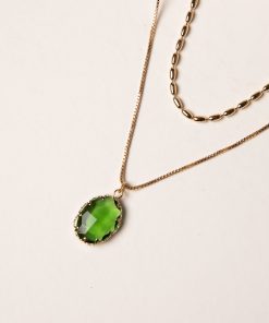 Elaine Green Layered Gemstone Charm Necklace
