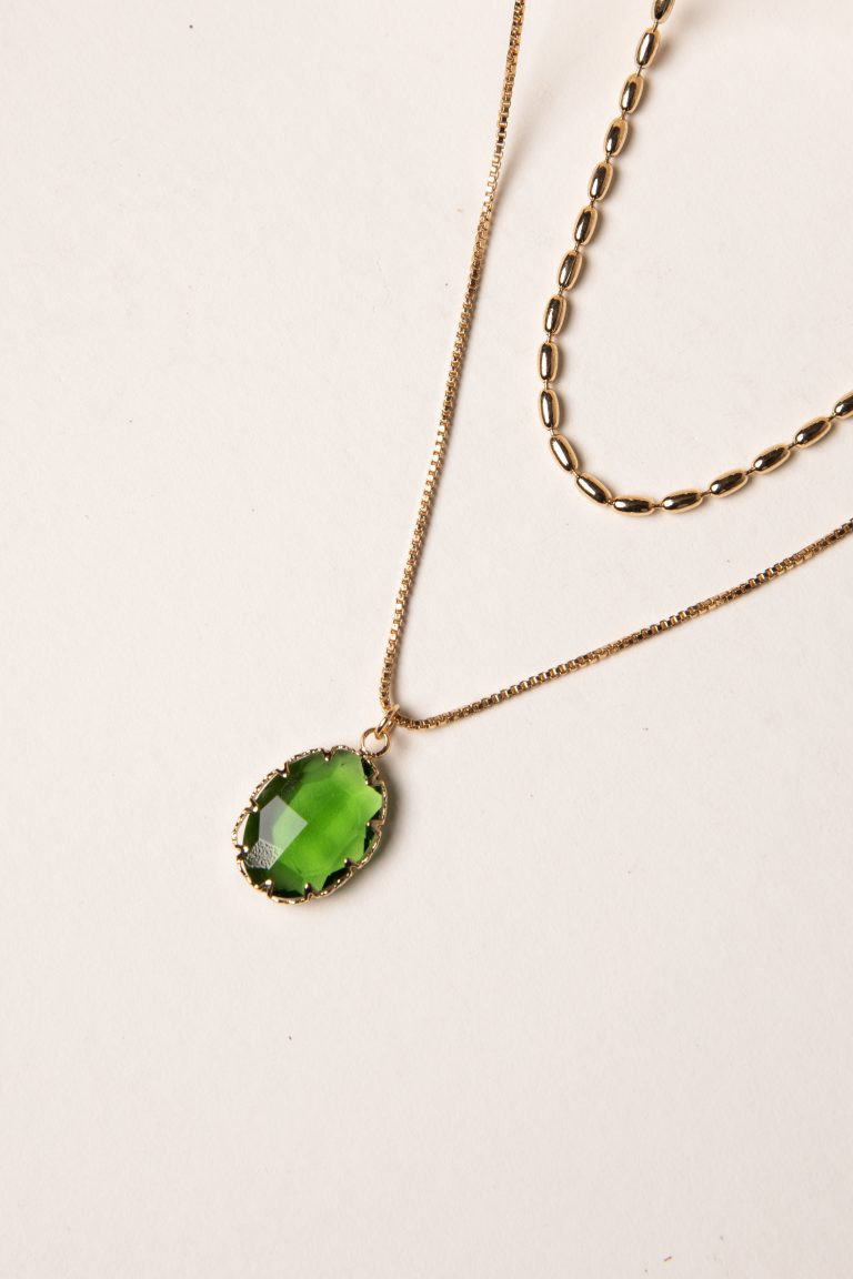 Elaine Green Layered Gemstone Charm Necklace