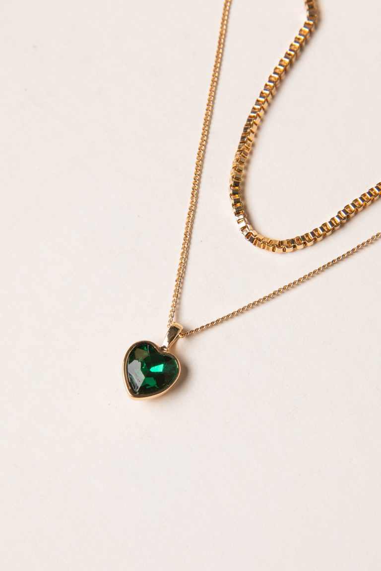 Evelyn Green Layered Heart Charm Necklace