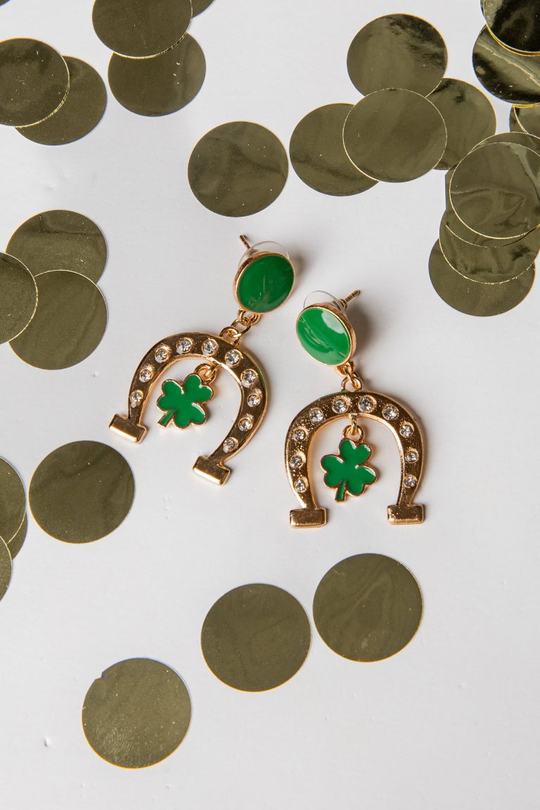 Piper Lucky Horseshoe Green Drop Earrings