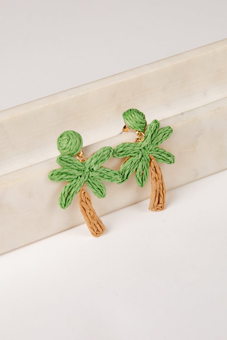 Ivy Palm Tree Green Statement Drop Earrings
