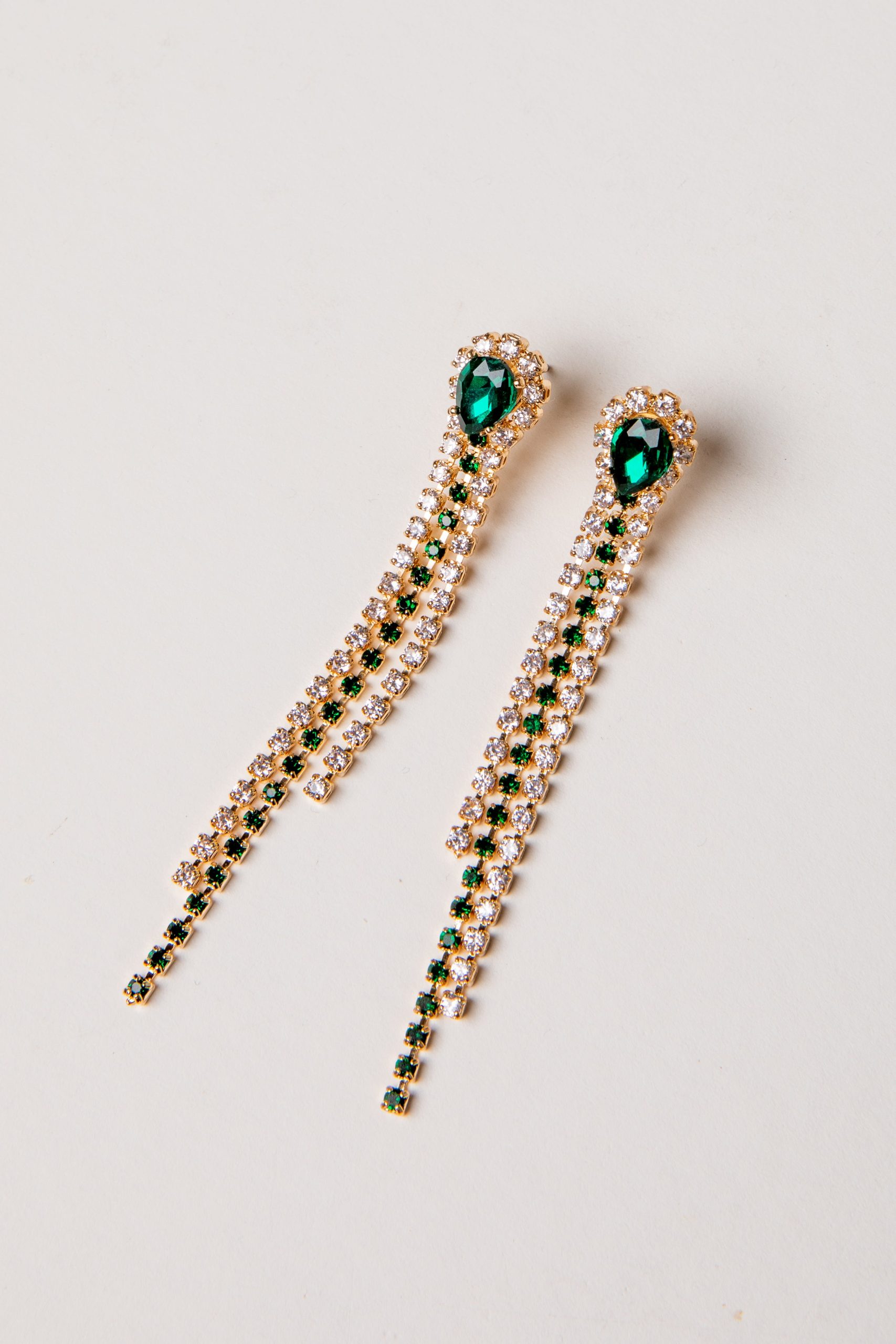 Caroline Green Rhinestone Chain Drop Earrings