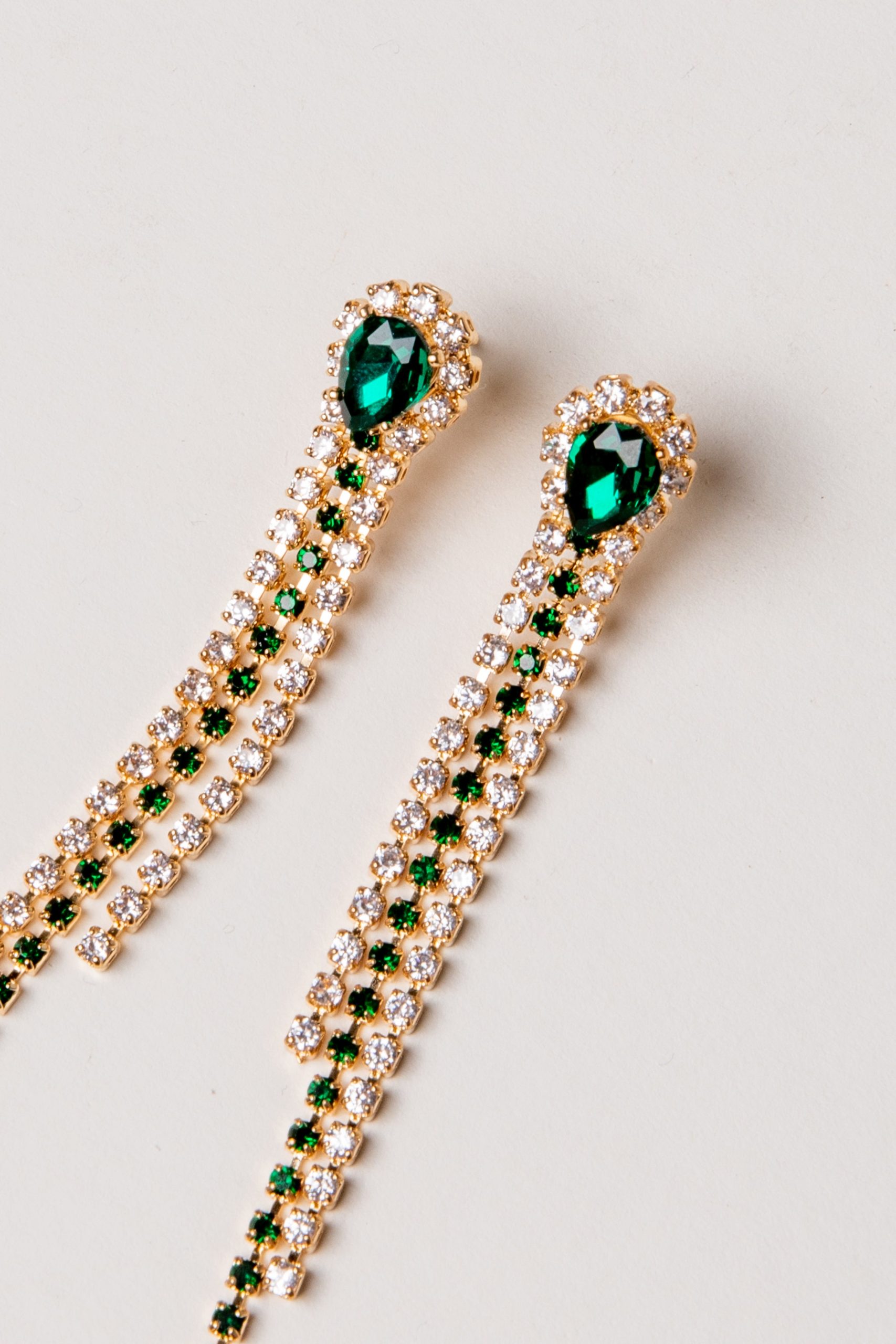 Caroline Green Rhinestone Chain Drop Earrings - Image 2