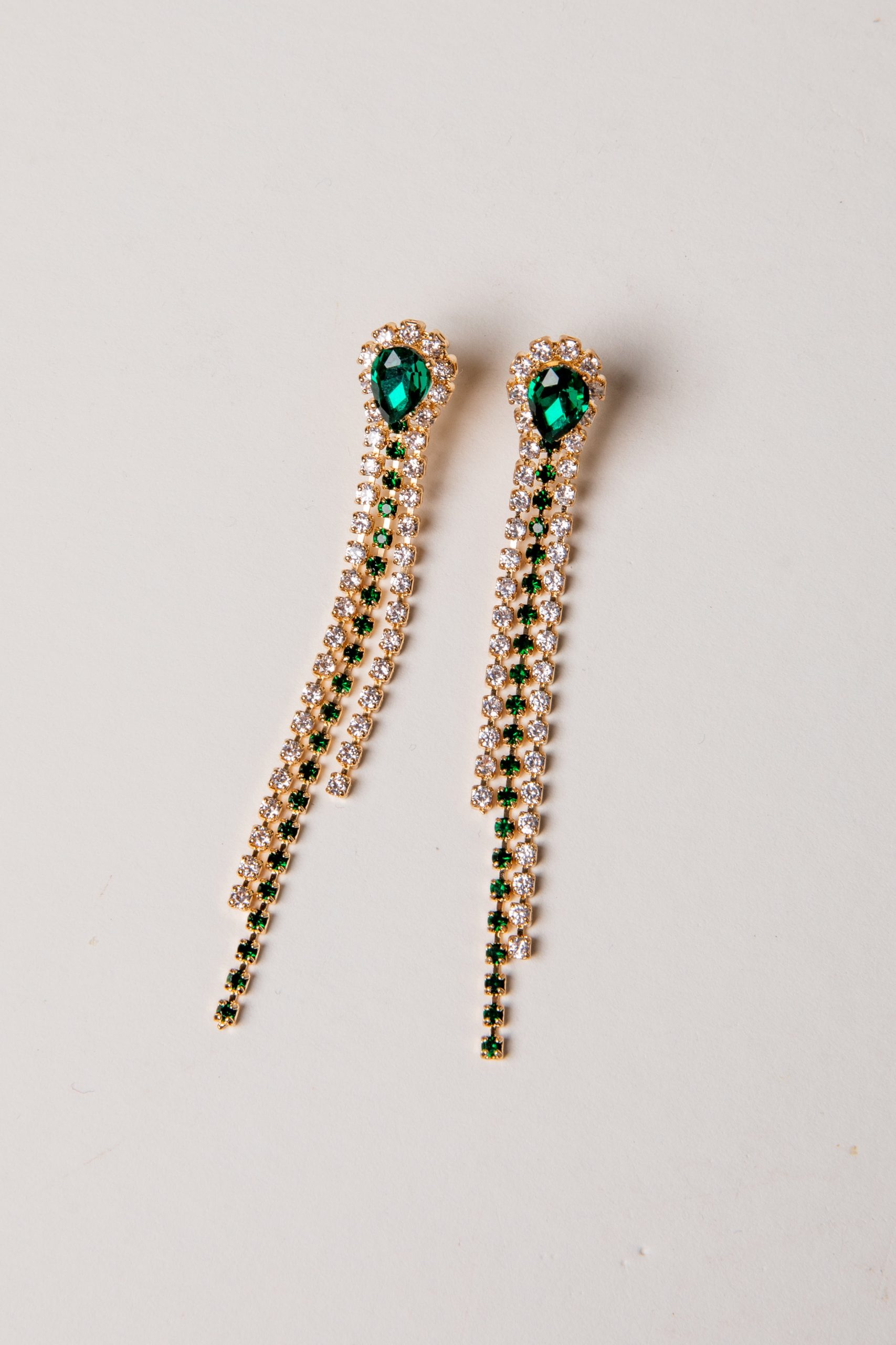 Caroline Green Rhinestone Chain Drop Earrings - Image 3