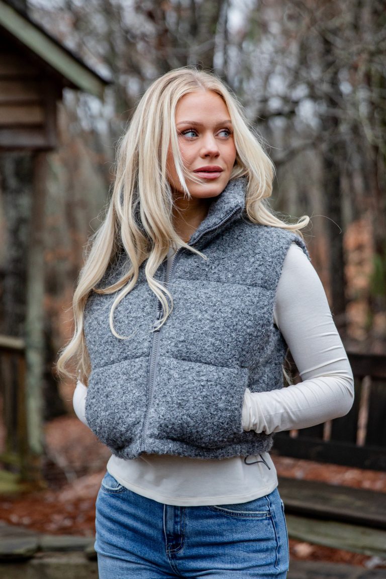 FINAL SALE - Driftwood Grey Teddy Puffer Vest