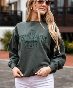 Jesus Saves Club Graphic Hunter Green Pullover