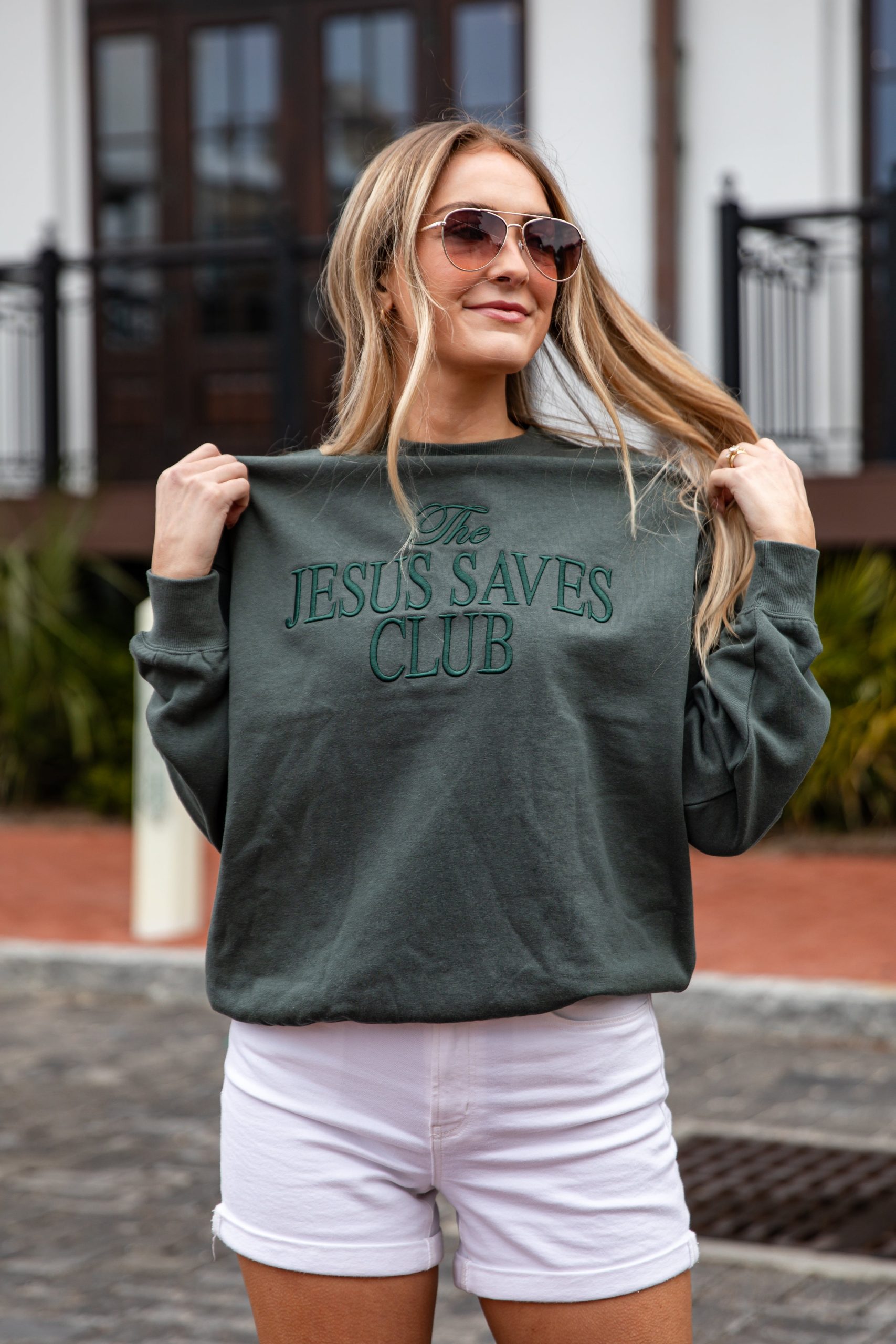 Jesus Saves Club Graphic Hunter Green Pullover - Image 3