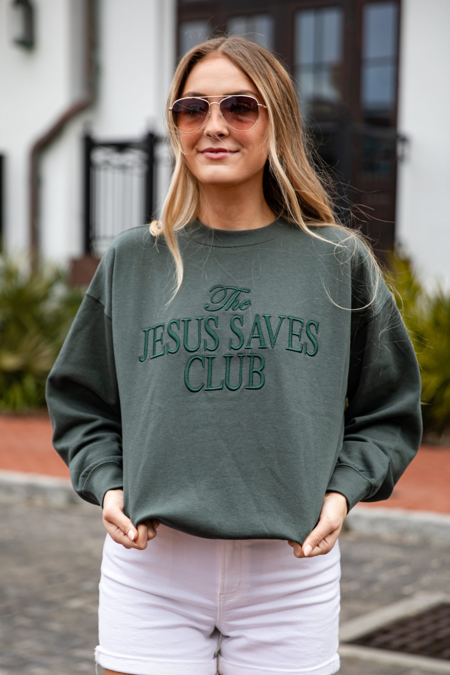 Jesus Saves Club Graphic Hunter Green Pullover - Image 2