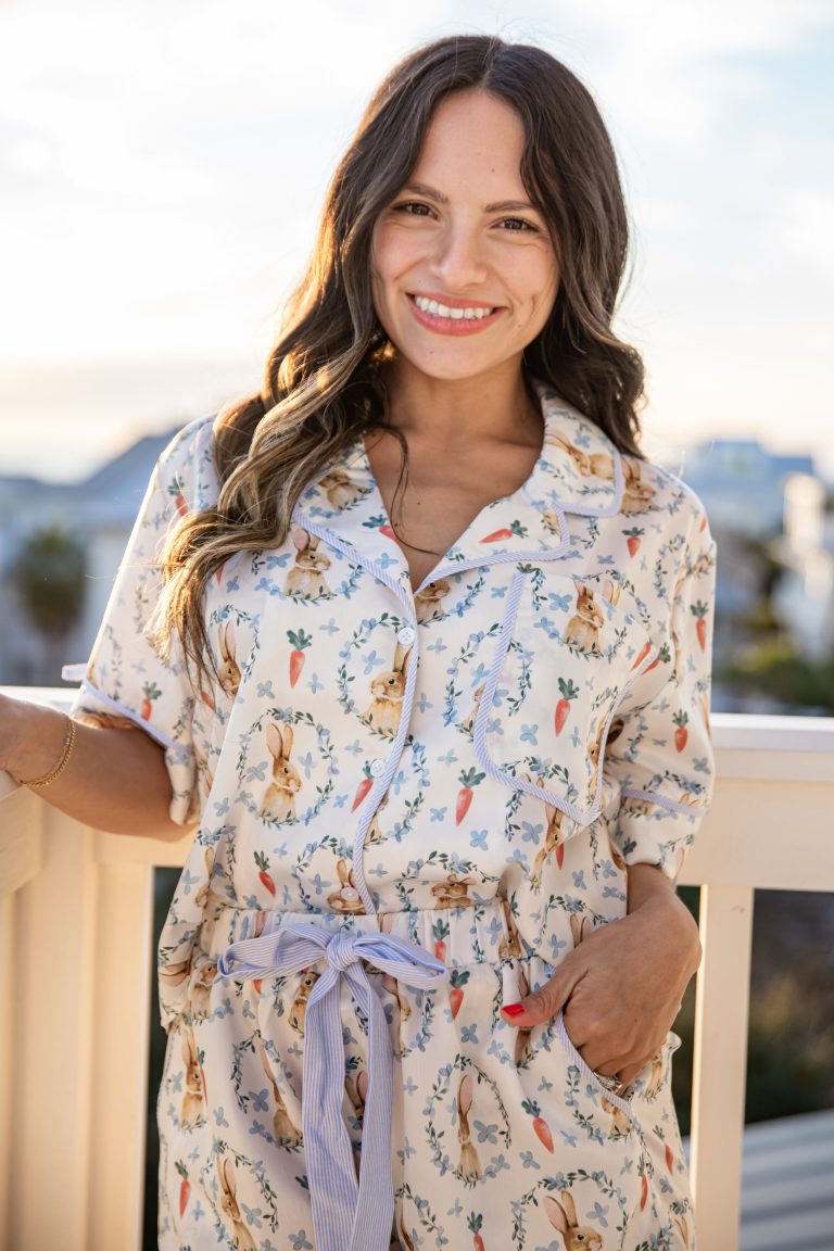 FINAL SALE - Hop Into Cozy White Button-Up Pajama Top