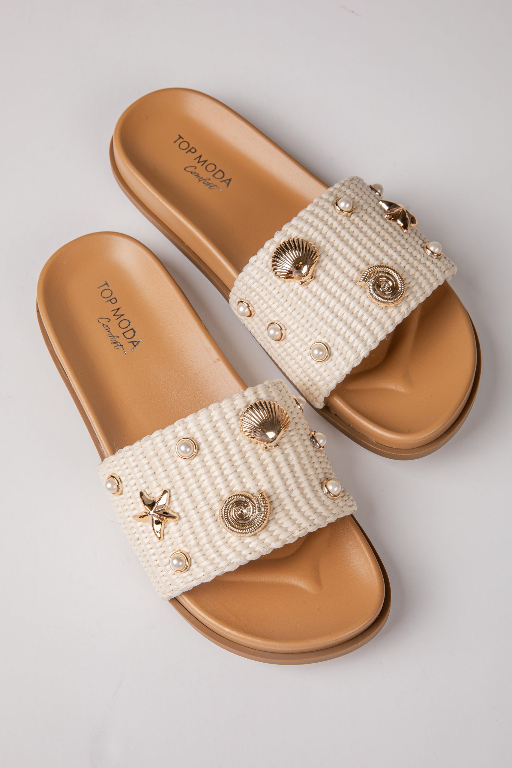 By The Shore Embellished Ivory Slide Sandals - Image 2