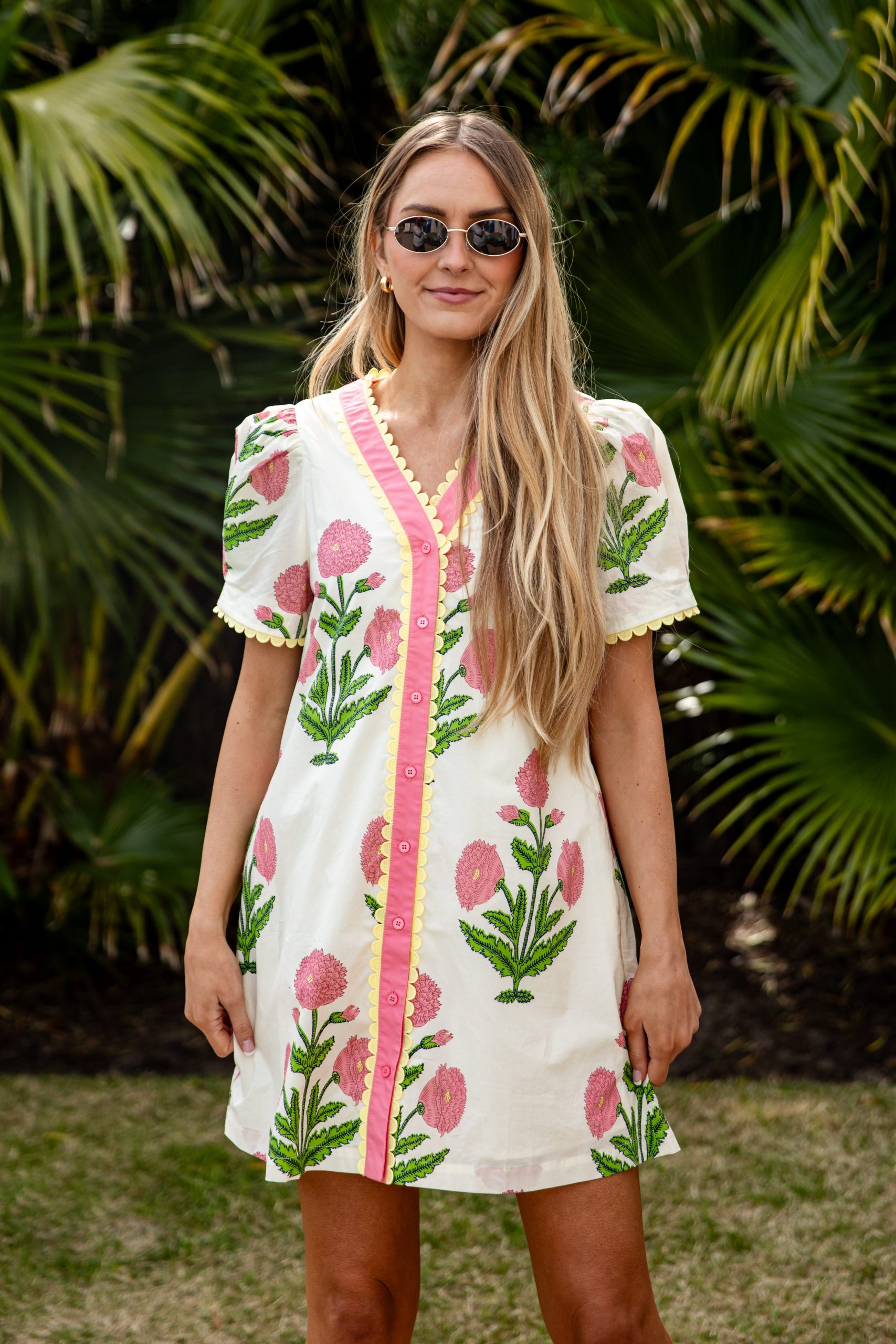 Petal Pop Trim Floral Button Front Ivory Mini Dress - Image 5