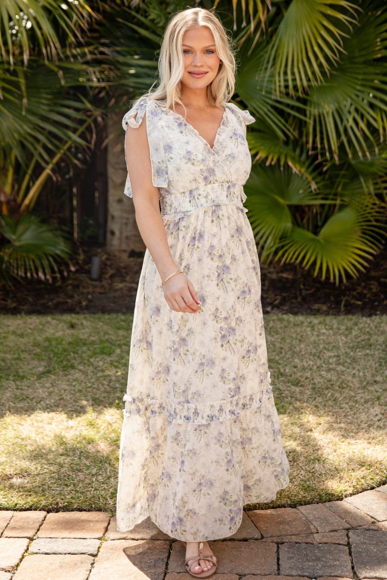 Vintage Bloom Floral Ivory Tie Strap Maxi Dress