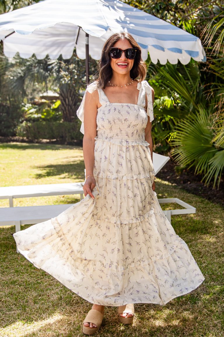 Whispering Petals Floral Ivory Tiered Maxi Dress